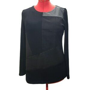 Chicos Travelers Black Patchwork Style Tunic Top, Long Sleeve, Size 1 Medium